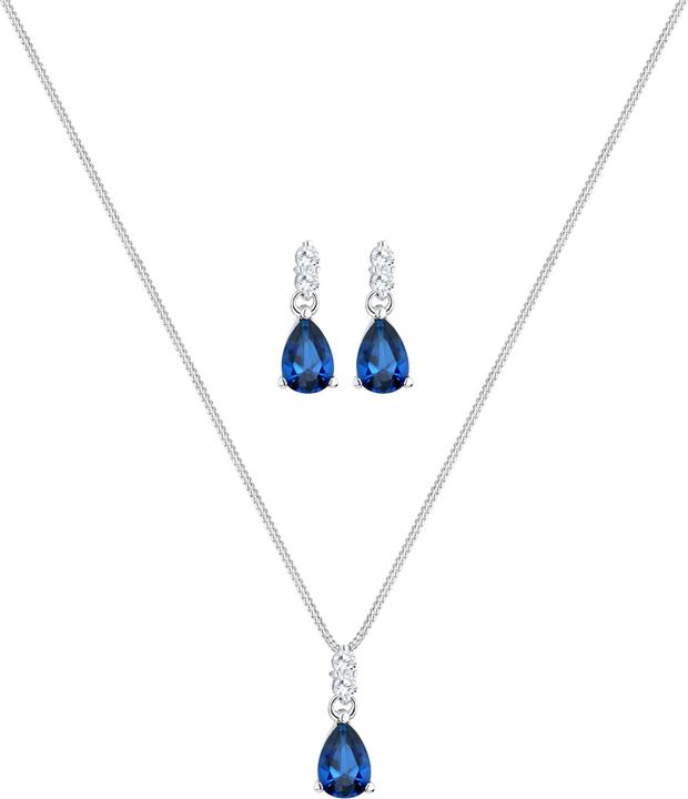 Produktbild Elli PREMIUM Schmuckset Kette Ohrhänger Syn. Saphir Zirkonia 925 Silber (Synthetischer Saphir, Zirkonia, 925er Sterling Silber)