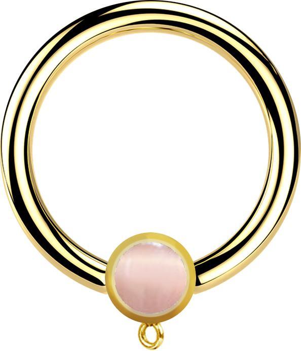 Actual product image Star Piercing Micro Closure Ring gold-plated with cylinder pink cat's eye stone ring for pendant (Mineral, without brass, Surgical steel 316L)