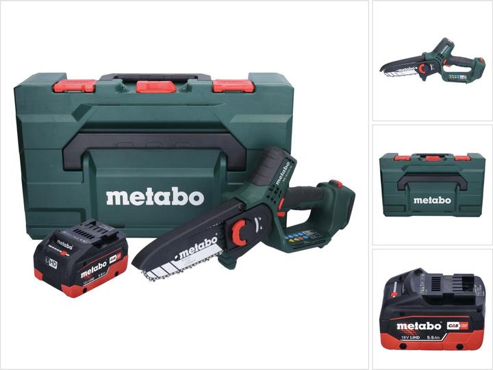 Produktbild Metabo MS 18 LTX 15 Akku Gehölzsäge 18 V 15 cm 5 m/s + 1x Akku 5,5 Ah + metaBOX - ohne Ladegerät (Akku Kettensäge)