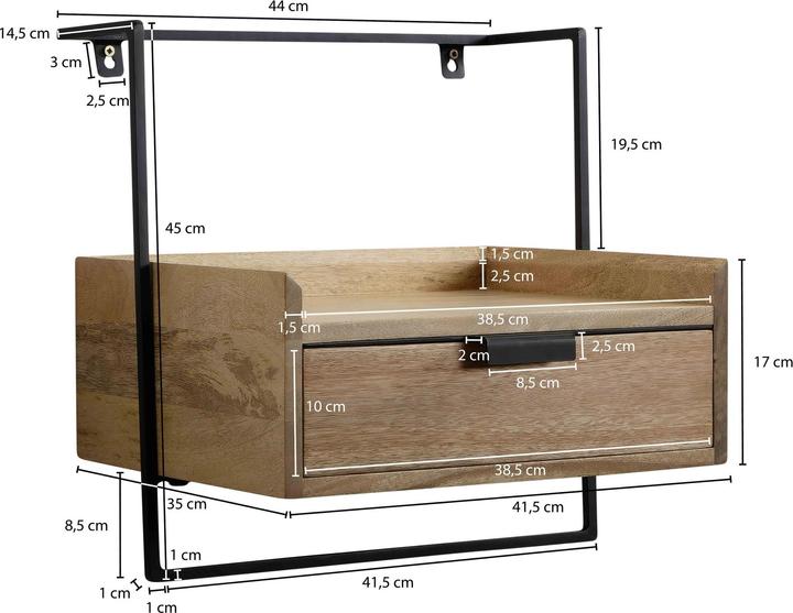 Actual product image FineBuy Bedside table Bedside console 44x45x35 cm solid wood Hanging box spring bed