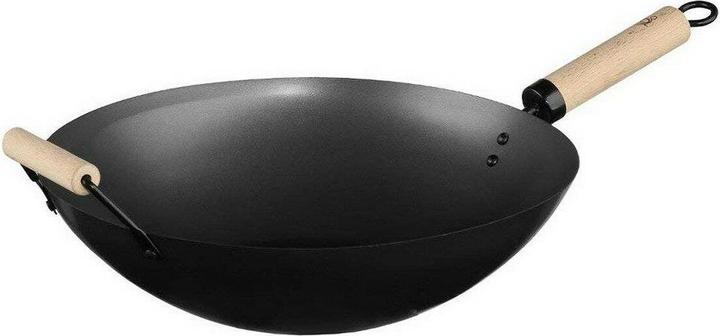 Image du produit Konjac Sponge Wok En Acier 35cm+ Manche En Bois (35 cm, Wok, Acier inoxydable)