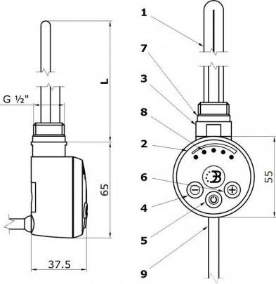 Actual product image Terma MERT - Thermostat controller MEG for towel radiator, including heating cartridge 400W, white
