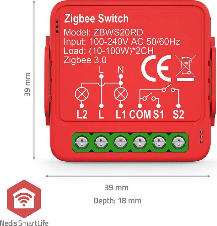 Actual product image Nedis SmartLife Power Switch | Zigbee 3.0 | 2x100 W | Terminal connection | App available for: Androi