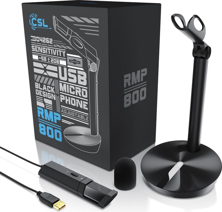 Actual product image CSL Streaming microphone, USB desktop microphone with windscreen RMP 800 desktop microphone / stand