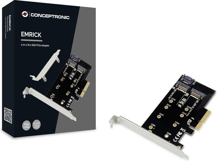 Actual product image Conceptronic EMRICK 2-in-1 M.2 SSD PCIe Adapter SATA AHCI NVMe