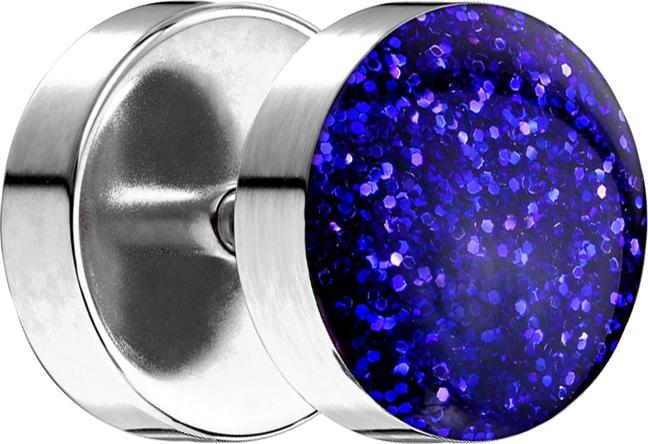 Immagine prodotto Star Piercing Fake Plug mit glitter Kuppel dunkelblau (senza ottone, Acciaio chirurgico 316L)