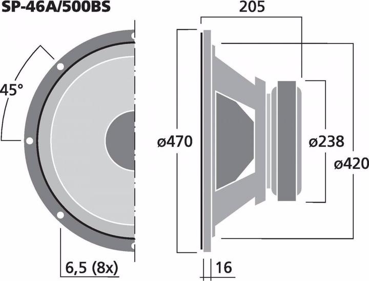 Actual product image Monacor PA-Bass-LS,18Z,500/2000W,ID420,AD470,ET210 (1 pcs.)