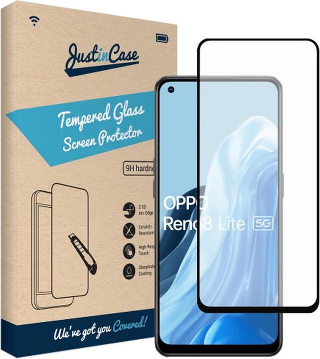 Produktbild Just in Case GehÃ¤rtetes Glass Edge To Edge Displayschutzfolie Oppo Reno 8 Lite (1 Stück, Oppo Reno 8 Lite 5G)