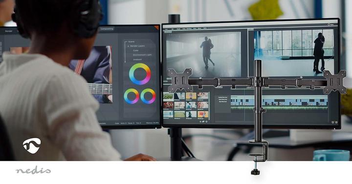 Actual product image Nedis Desk monitor holder | 2 screen(s) | 15 - 32 " | 75x75 / 100x100 | Fully movable (Table, 32")
