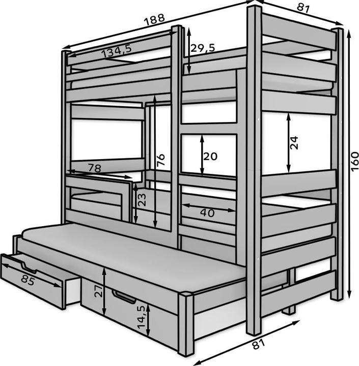 Produktbild ADRK Furniture Etagenbett verdreifachen mit Matratzen KARLO