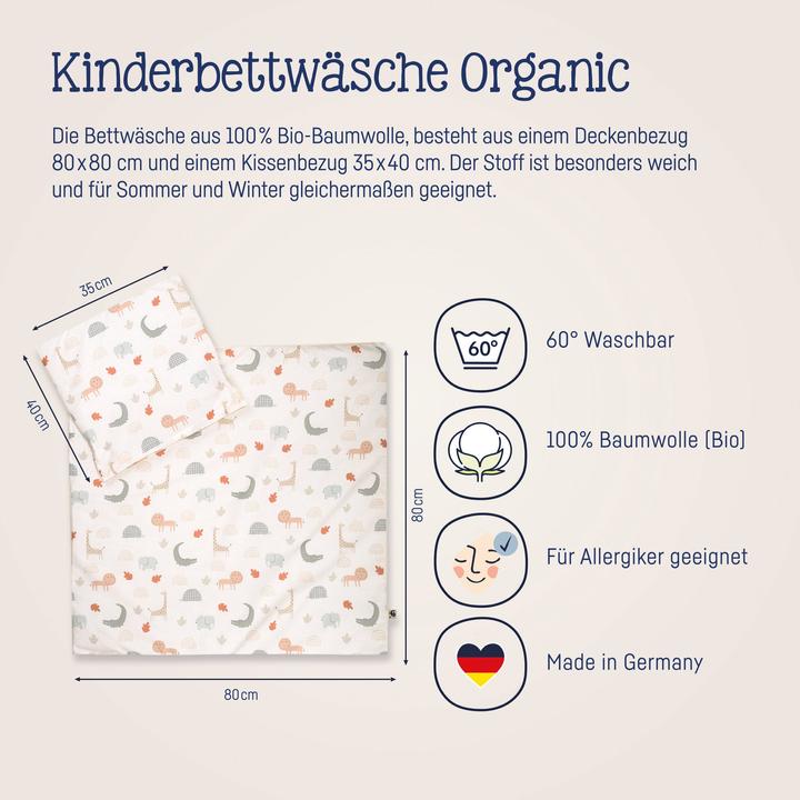 Actual product image Julius Zöllner Children's bed linen Organic Wild Friends 100x135 cm + 40x60 cm