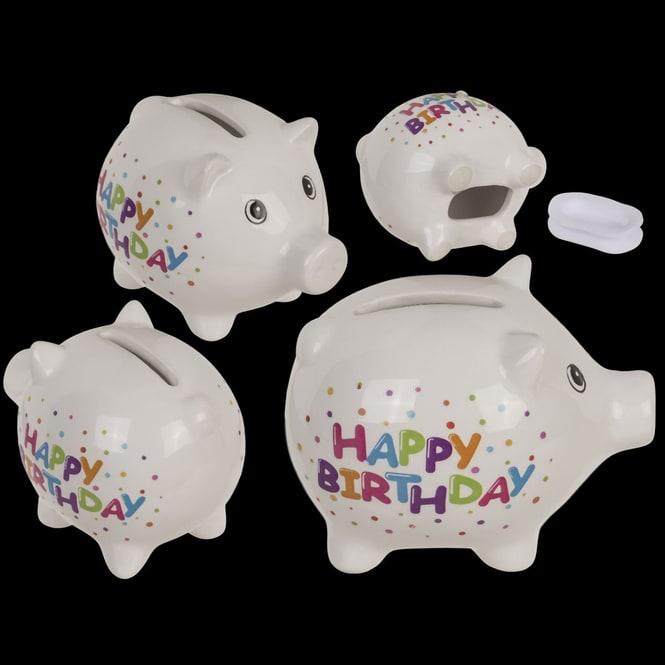Produktbild Out of the blue Sparschwein Happy Birthday - aus Keramik - ca. 8,8 cm - 1 Stück