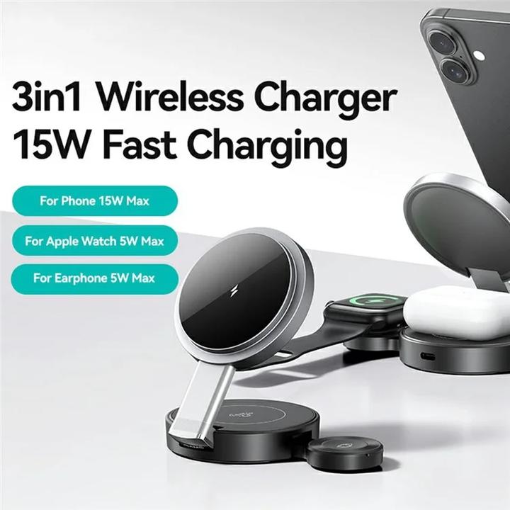 Image du produit Usams Foldable 3-in-1 15W Inductive Charge for Phone/Apple Watch/headphones CD234WXC01 (US-CD234) (15 W)
