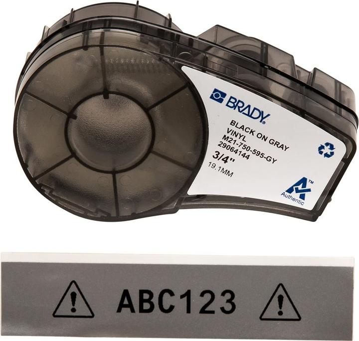 Produktbild Brady M21-750-595-GY-BK, Vinyl, Schwarz auf Grau, 19,05mm x 6,4m, permanent, endlos