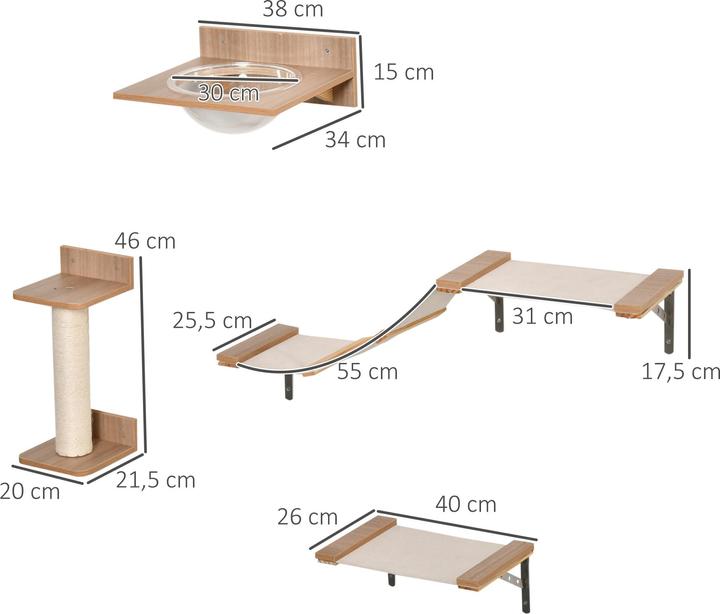 Produktbild PawHut Katzenkletterwand bestehend aus 4 Teilen (17.50 cm, Hellbraun)