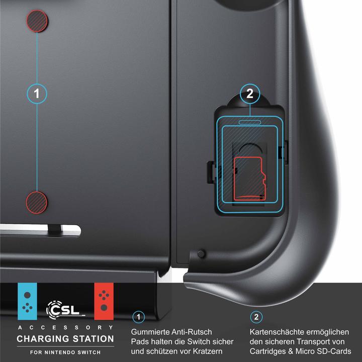 Actual product image CSL Nintendo Switch battery case 10000mAh, controller powerbank with Joy-Con grips, gamepad charger (Switch)