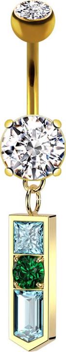 Immagine prodotto Star Piercing Banane vergoldet mit zwei Kugeln Kristall silber Anhänger Balken spitz drei Kristalle (Acciaio chirurgico 316L, Ottone)