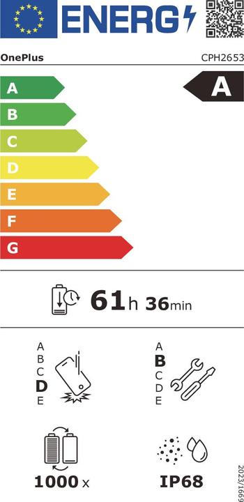 Energie-Label OnePlus 13 (512 GB, Arctic Dawn, 6.82", Dual SIM, 50 Mpx, 5G)