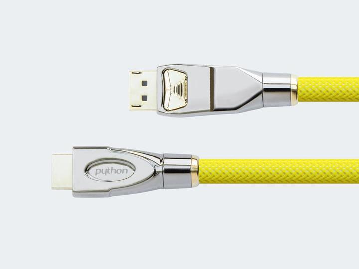 Actual product image Python Connection cable DisplayPort 1.2 to HDMI 2.0, 4K2K / UHD, 24K gold-plated contacts, OFC, nylon (1 m, DisplayPort)
