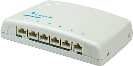 Produktbild Telegärtner Mini-Verteiler MPD6-HS K Cat.6A lichtgrau RAL 7035, 6-fach, 6 x RJ45 geschirmt, LSA+ Anschlusstechni