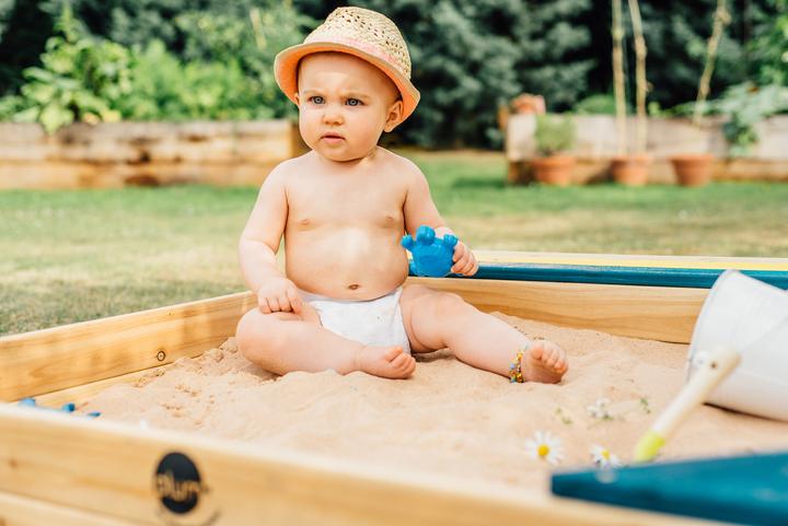 Actual product image Plum Play sandbox with storage compartment and protective cover