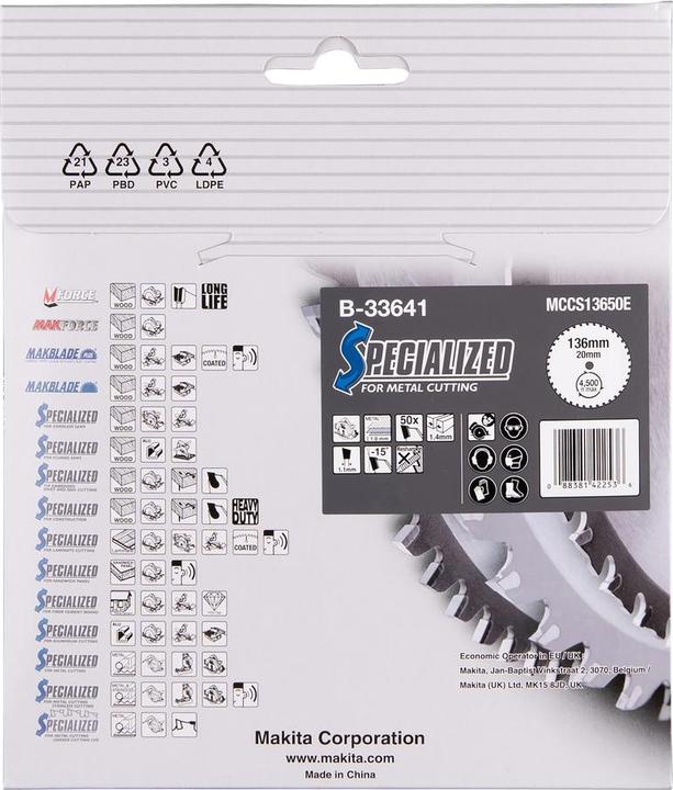 Actual product image Makita SPECIALIZED circular saw blade Ø 136x20x50Z