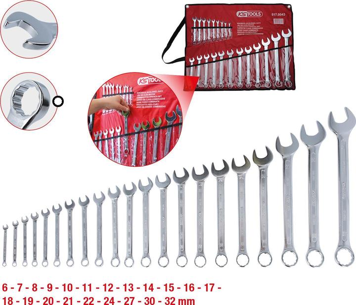 Actual product image KS Tools Combination wrench set. angled. 21 pcs. 517.0 (32 mm, 19 mm, 6 mm, 12 mm, 24 mm, 14 mm, 22 mm, 16 mm, 23 mm, 10 mm, 21 mm, 18 mm, 27 mm, 7 mm, 31 mm, 17 mm, 11 mm, 15 mm, 26 mm, 30 mm, 8 mm, 28 mm, 9 mm, 29 mm, 13 mm, 20 mm, 25 mm)