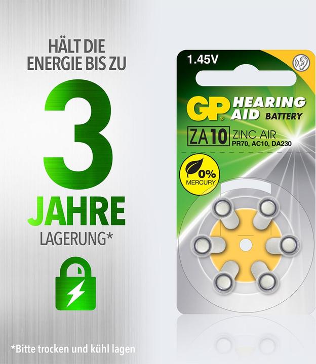 Actual product image GP Batteries GP Knopfzelle ZA10, 1.4V, 6 Stk. (6 pcs., PR70, 90 mAh)