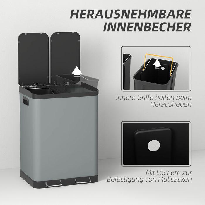 Image du produit Swisshandel24 Mülleimer 2 x 30L Treteimer mit Deckel, Fusspedal, Inneneimer, Metall (60 l)