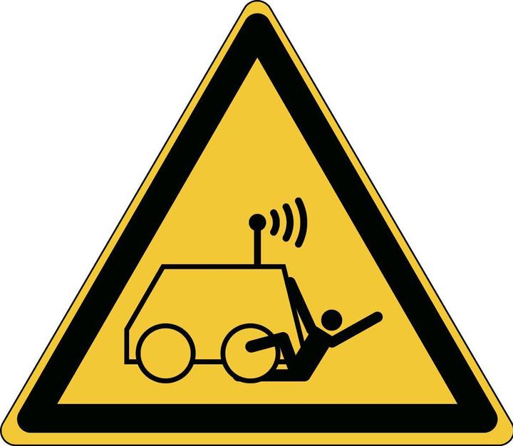 Actual product image Brady ISO safety sign - Warning of danger of being run over by remote-controlled machines