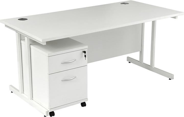Produktbild Certeo Schreibtisch Deluxe | BxT 1000 x 800 mm | Rollcontainer mit 2 Schubladen | Weißer Rahmen | Weiß | Ce