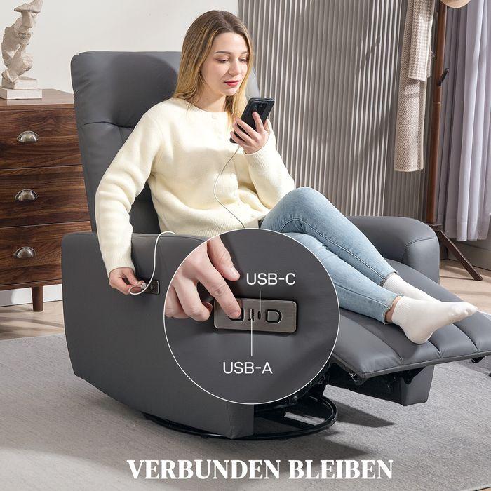 Produktbild Swisshandel24 Elektrisch Relaxsessel Fernsehsessel mit Liegefunktion, Schaukelfunktion Grau