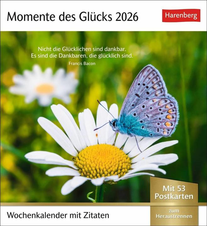 Actual product image Harenberg Momente des Glücks Postkartenkalender 2026 - Wochenkalender mit Zitaten, mit 53 Postkarte (Hardcover, German)