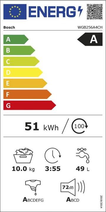 Label énergétique Bosch Hausgeräte Tour de lavage WGB256A4CH & WQB246D0CH