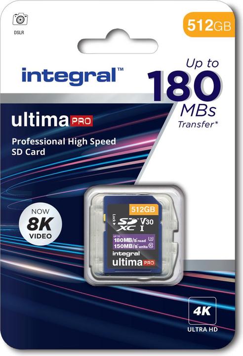 Immagine prodotto Scheda SDXC 512GB Classe 10 UHS-I V30 A2 R180/W150 MB/s (Novità) (512 GB, SDXC, U3, UHS-I)