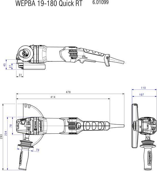 Actual product image Metabo Angle grinder WEPBA 19-180 Quick RT (601099000)cardboard box (180 mm)