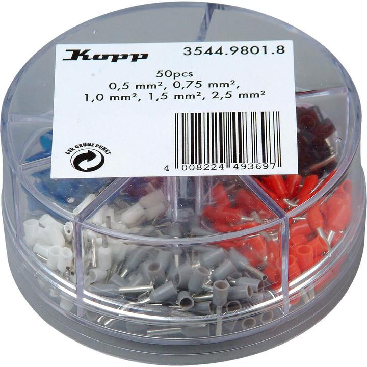 Kopp Ader-Endhülsen Sortimentsbox 0,5 - 2,5mm² mit Kunststoffkragen, Inhalt: je 50 Stück 0,5mm², 0,7