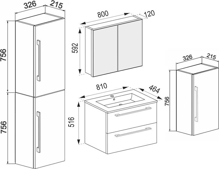 Actual product image VCM 5-piece wash place washbasin Badinos 2 drawers mirror cabinet