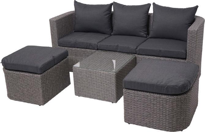 Image du produit Swisshandel24 3in1 Set, Garden/Lounge Set Sun Island, rotin demi-rond en polypropylène filé - Gris, coussins anthr