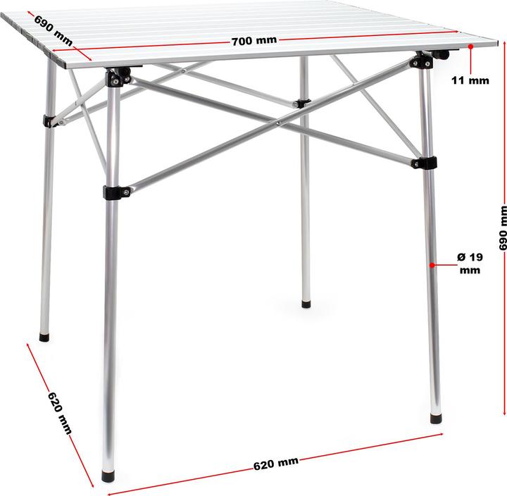 Actual product image Wiltec Portable Outdoor Camping Roll Up Table with 70x70 cm Table Plate, Aluminium Frame and Carrying Bag