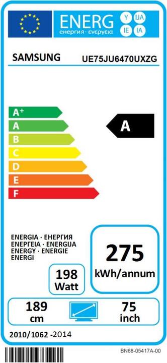 Label énergétique Samsung Ue75ju6470 (75", 4K)