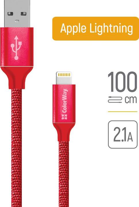 Image du produit Colorway Data Cable Apple Lightning Charging cable, Fast and safe charging Stable data transmission, Red, 1 (1 m, USB 3.2 Gen 1)