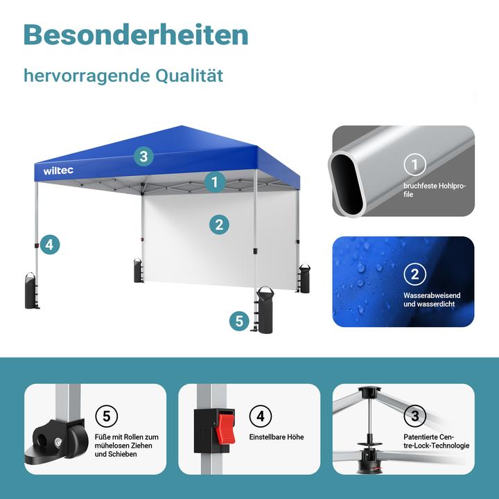 Actual product image Wiltec Folding gazebo 3x3m blue wheels garden gazebo party tent pavilion camping (300 cm, 300 cm)