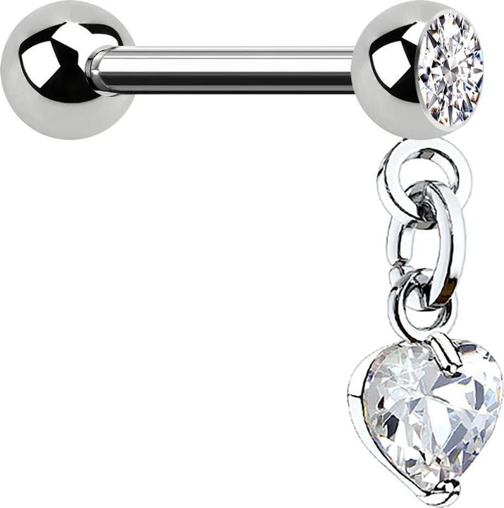 Produktbild Star Piercing Micro Barbell silber mit Kugel und Anhänger Herz (Chirurgenstahl 316L, Messing)