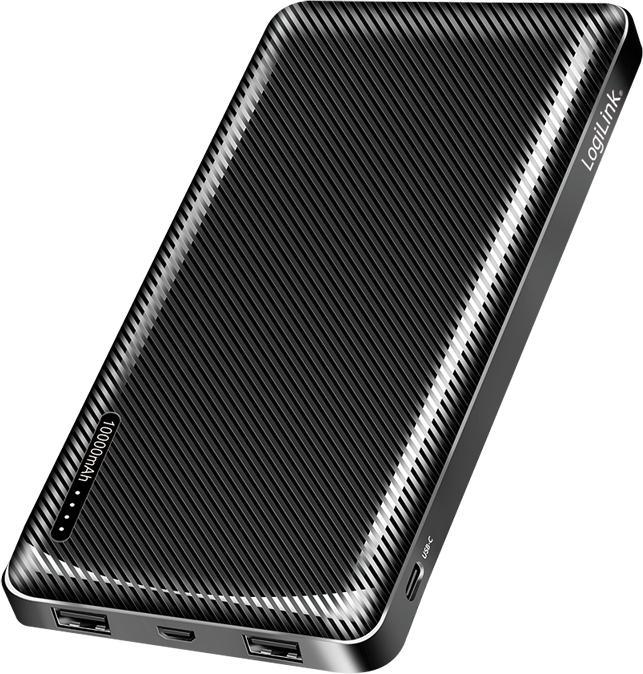 Produktbild LogiLink Powerbank 10000 mAh, 2x USB-A, USB-C, micro-USB, mit Schnellladenfunktion, schwarz (10000 mAh, 12 W)