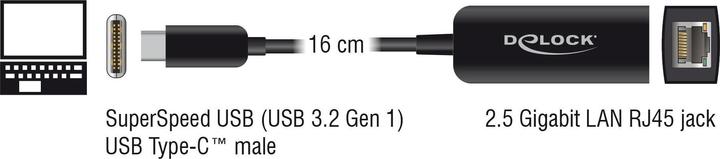 Productafbeelding Delock USB C - RJ45 (USB-C 3.2 Gen 1, RJ45 2.5 Gigabit Ethernet (1x))