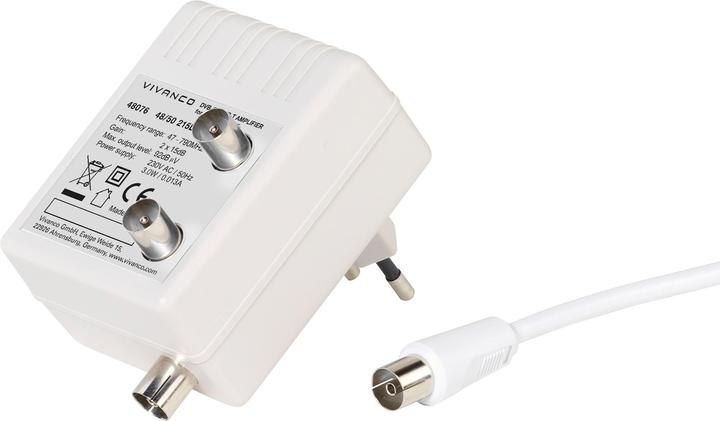 Produktbild Vivanco TV-Zweigeraeteverstaerker, DVB-C/DVB-T, 2x 15dB Koax-Kupplung -> 2x Koax-Stecker (Antennenkabel)