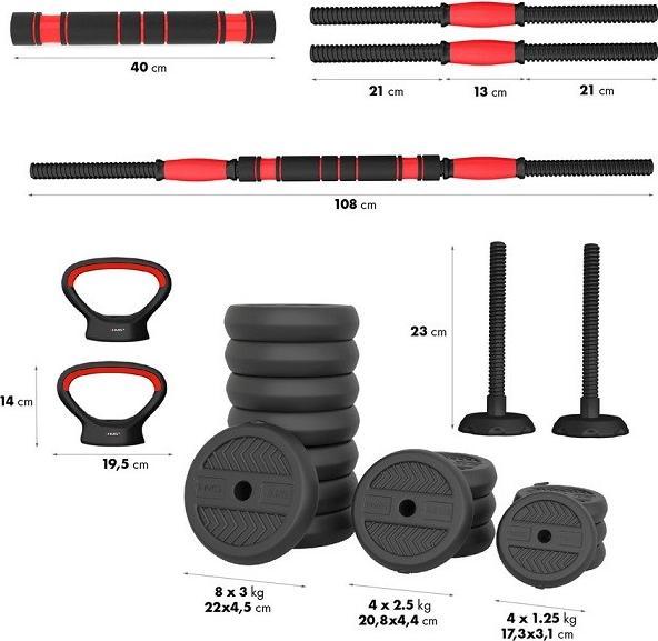 Immagine prodotto HMS SET DI PESI 6IN1 SGN1340 (BILANCIERE MANUBRIO E KETTLEBELL) 40KG (1 x 4 kg)