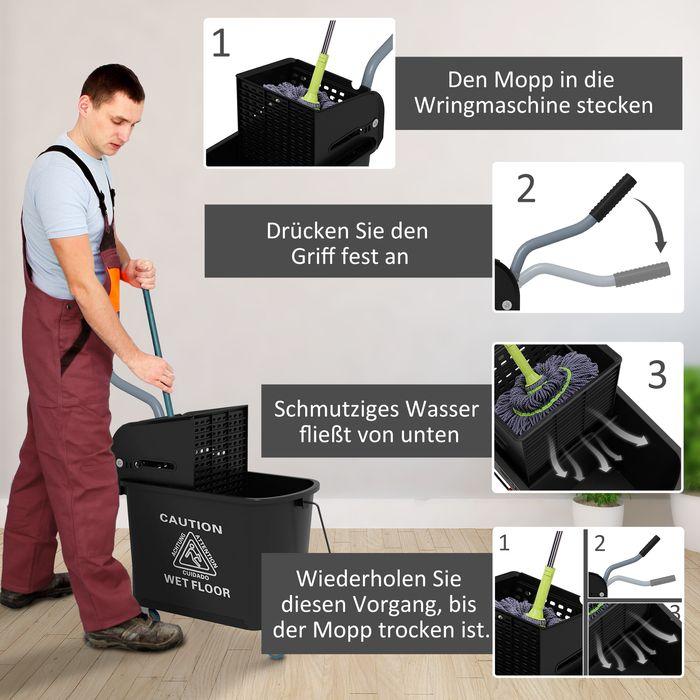Image du produit Swisshandel24 Putzwagen Fahreimer Putzeimer 20 Liter Wischwagen mit Presse 2 Kammern Schwarz (1 pcs)