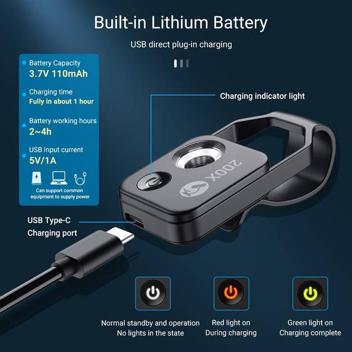 Image du produit PhoneLook Apexel APL-MS002 Clip zoom optique microscopique 200x universel avec lumière LED intégrée